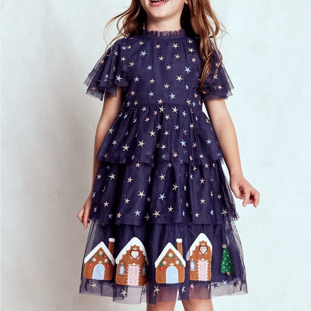 🏷️ New with tags Mini Boden gingerbread tulle dress navy blue girls 5-6